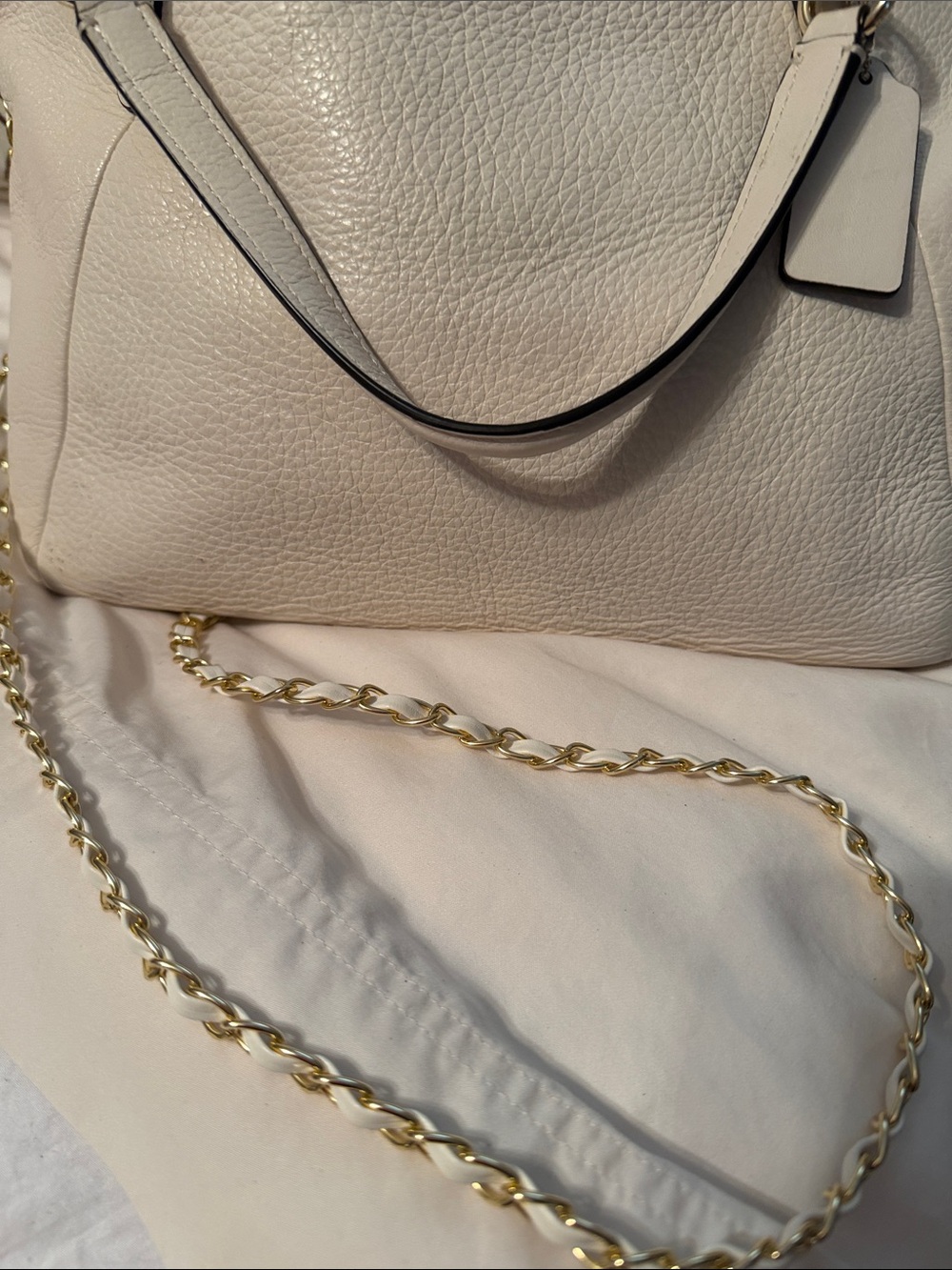Coach Pebbled Leather Satchel Crossbody Ivory Cream Bag - Picture 10 of 12